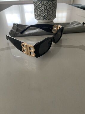 Balenciaga Black Cat-Eye Sunglasses with Gold BB Emblem